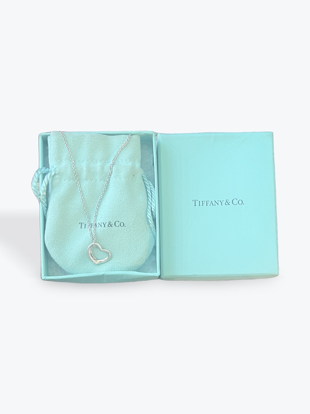 Tiffany & Co. Silver Open Heart Necklace with Signature Blue Pouch